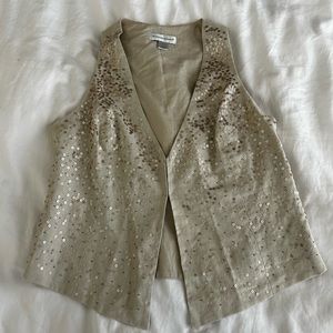 Christopher & Banks Linen Vest with Beaded Details